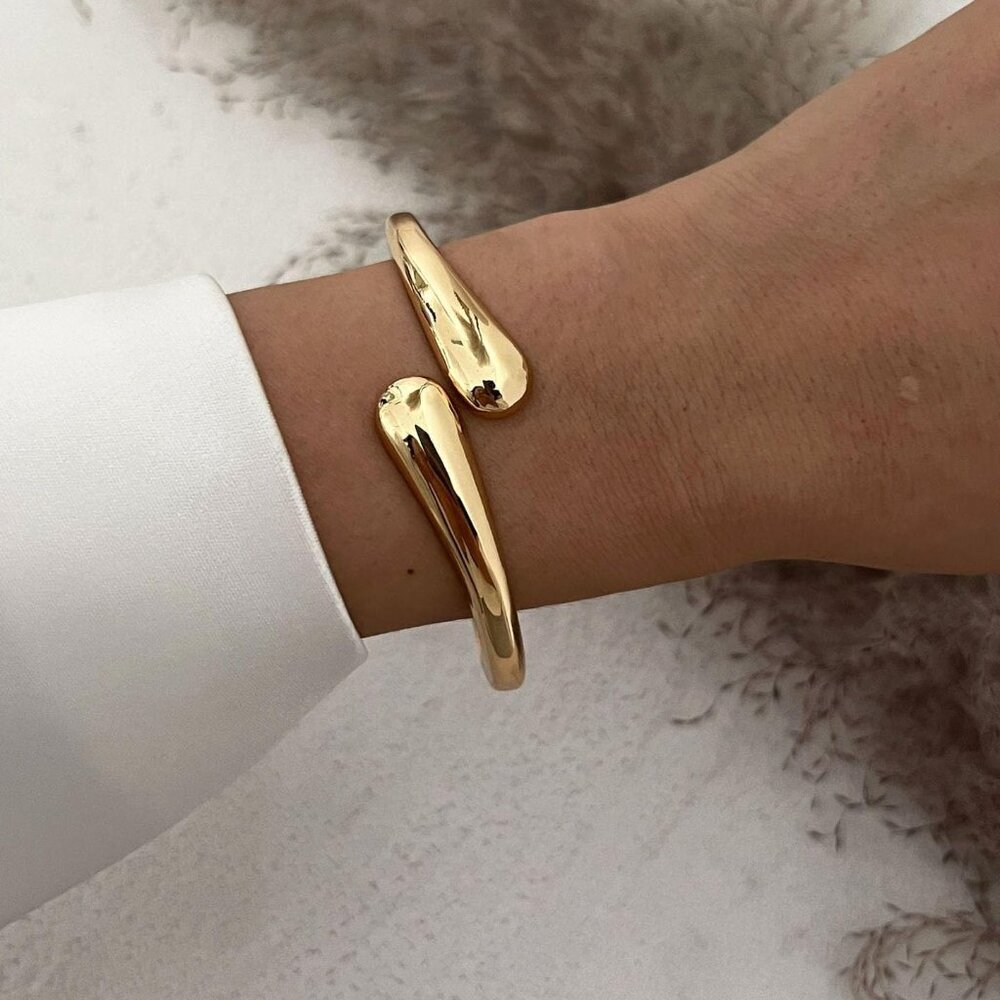 Gold 2 Pc Bangle Bracelets for Women and Teens Adjustable Chunky Twist Cuff - Picture 4 of 7